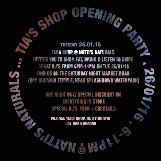 You're Invited! Tia's Shop Opening, Anjuna shopping in goa